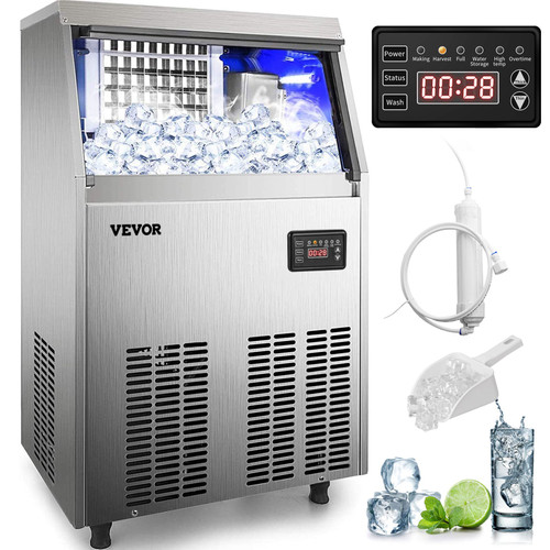 110V Commercial ice Maker Machine 90-100LBS/24H Stainless Steel Under Counter Ice Machine with 33LBS Bin for Home Bar, Electric Water Drain Pump,Water Filter,Scoops,Connection Hose Included