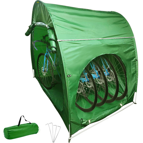 Bike Cover Storage Tent, 420D Oxford Fabric Portable for 4 Bikes, Outdoor Waterproof Anti-Dust Bicycle Storage Shed, Heavy Duty for Bikes, Lawn Mower, and Garden Tools, w/ Carry Bag, Green