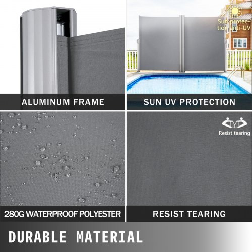 Retractable Side Awning, 71''x 236'' Full Aluminum Rust-Proof Patio Sunshine Screen, Outdoor Privacy Divider & Wind Screen, Works for Courtyard, Balcony, Roof Terraces and Pools, Gray