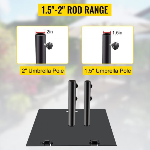 Umbrella Base, 24" Square Umbrella Base, 39lbs Umbrella's Holder Stand, Cast Iron Umbrella Base for 1.5-1.875" Umbrella Pole Market Umbrella Base with 14" Height Pipe for Yard/Garden/Deck