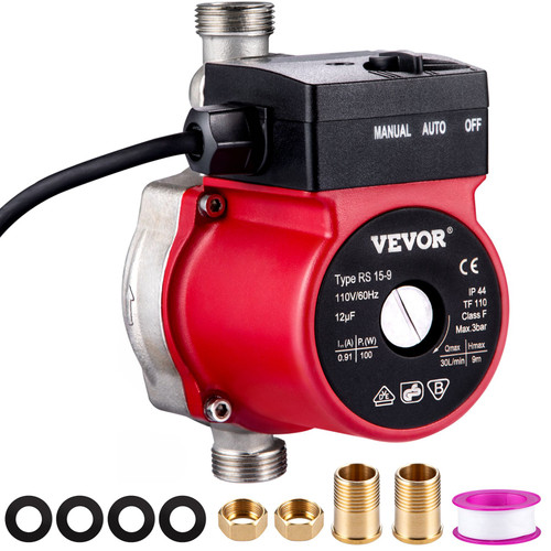 Hot Water Recirculating Pump, 120W 110V Water Circulator Pump, Automatic Start Circulating Pump NPT 3/4" w/Brass Fittings, Stainless Steel Head, 2 Speed Control for Electric Water Heater System