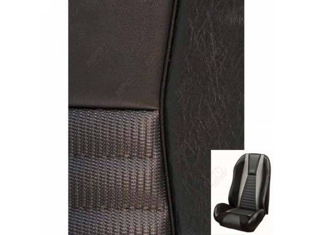 Front Bucket & Rear Bench Full Upholstery Set, Sport Seat R, Mach 1, Charcoal Black and Charcoal Black UniSuede, Black Stripe, Red Stitching