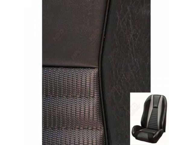 Front Bucket & Rear Bench Full Upholstery Set, Sport Seat R, Mach 1, Charcoal Black and Charcoal Black UniSuede, Black Stripe, White Stitching