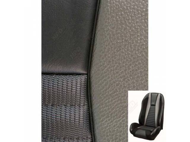 Front Bucket & Rear Bench Full Upholstery Set, Sport Seat R, Mach 1, Charcoal Black and Charcoal Black UniSuede, Gray Stripe, Red Stitching