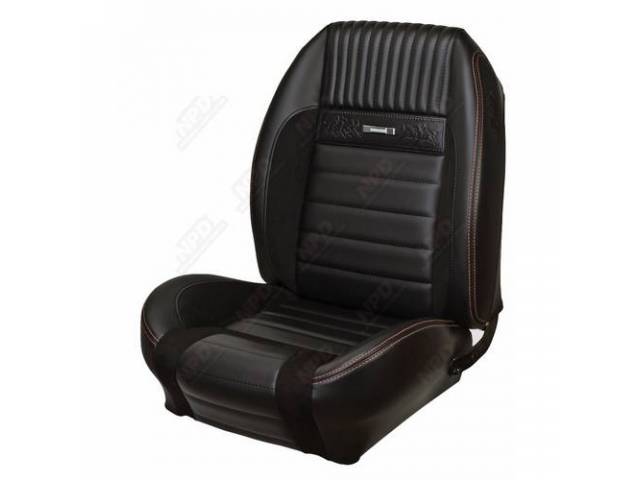 Front Bucket & Rear Bench Full Upholstery Set, Sport Seat R, Deluxe Pony, Charcoal Black and Charcoal Black UniSuede, Red Stitching