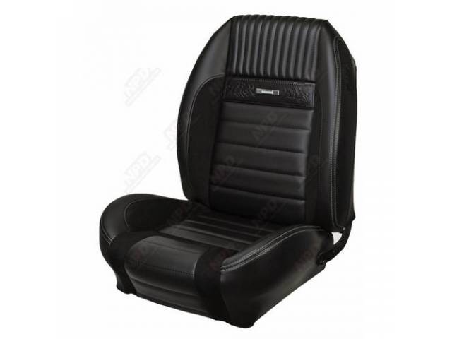 Front Bucket & Rear Bench Full Upholstery Set, Sport Seat R, Deluxe Pony, Charcoal Black and Charcoal Black UniSuede, Gray Stitching