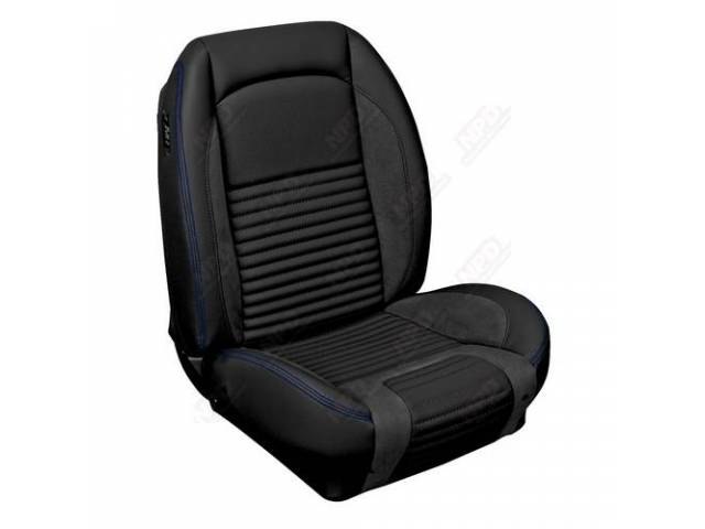 Front Bucket & Rear Bench Full Upholstery Set, Sport Seat R, Standard, Charcoal Black and Charcoal Black UniSuede, Blue Stitching