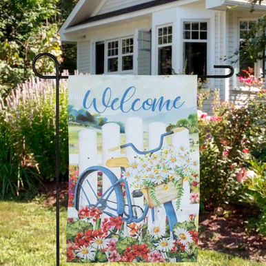 Vintage-Inspired White Picket Fence Floral Outdoor Garden Flag 12.5″ x 18″ – Charming Welcome