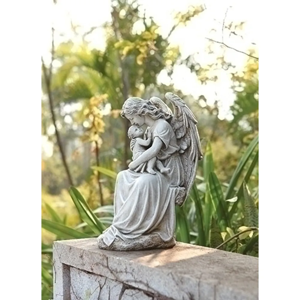 15″ Gray Joseph’s Studio Angel Holding Baby Outdoor Garden Statue