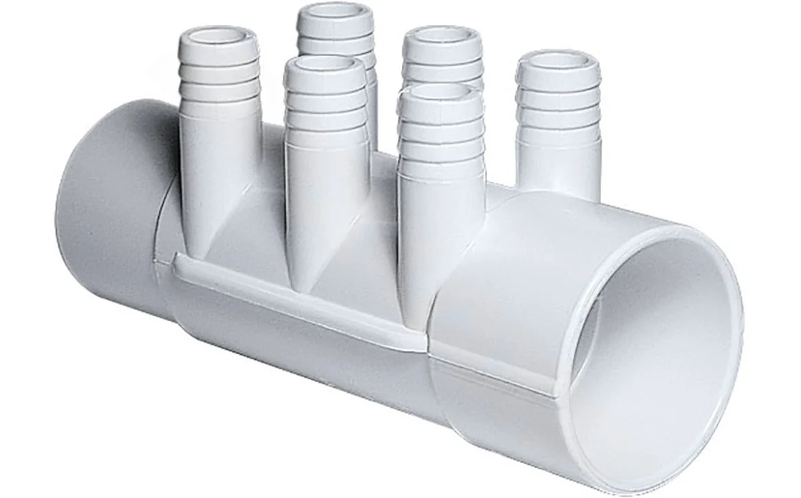 Waterway 672-7150 2″ s x 2″ spigot x (6) 3/4″ ribbed barb manifold
