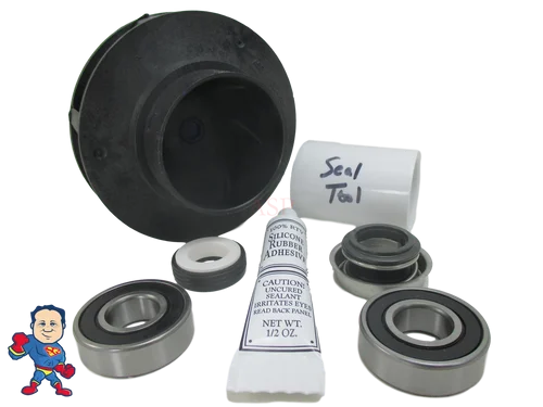 Waterway Executive 4HP Impeller Repair Kit w/ 1000 Seal, 2 Bearings & Install Tool for Hot Tub Spa Pump
