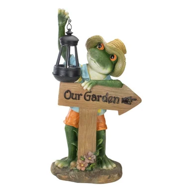 Whimsical 18-Inch Country Frog with Lantern Garden Statue – Outdoor Décor Delight