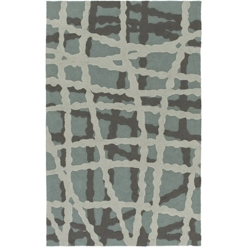 4′ x 6′ Contemporary Teal Green and Gray Hand Hooked Outdoor Area Throw Rug