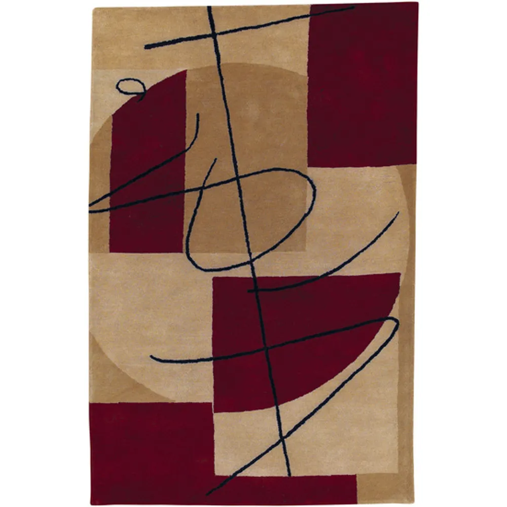 1.5′ x 1.5′ Contemporary Red and Brown Hand Tufted New Zealand Wool Area Throw Rug Corner Sample